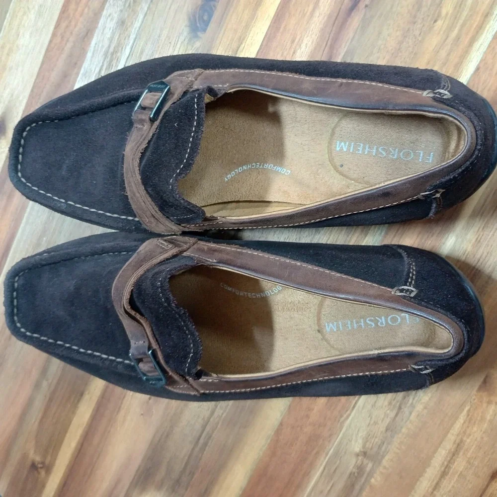 Florsheim Comfortech Driving Loafers Mens Sz 9.5 D Moc Brown Suede Leather Strap